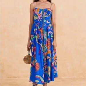 FARM Rio Painted Jungle Blue Strappy Maxi Dress